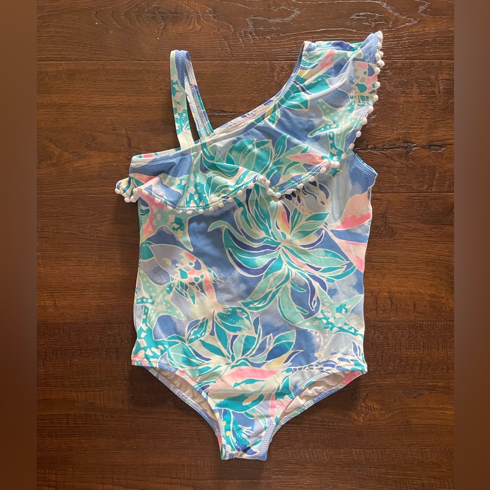 Lilly Pulitzer One-Shoulder Ruffle Swimsuit - Blue and Pink
